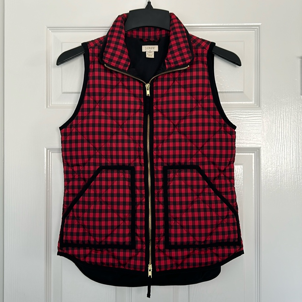 J. Crew Factory Red/Black Buffalo Check Puffer Vest